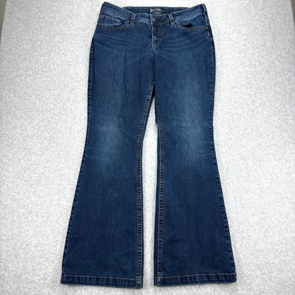 Silver Jeans Co Suki Jeans Womens 16 Blue Denim Dark Wash Mid Flare Boho Cowgirl